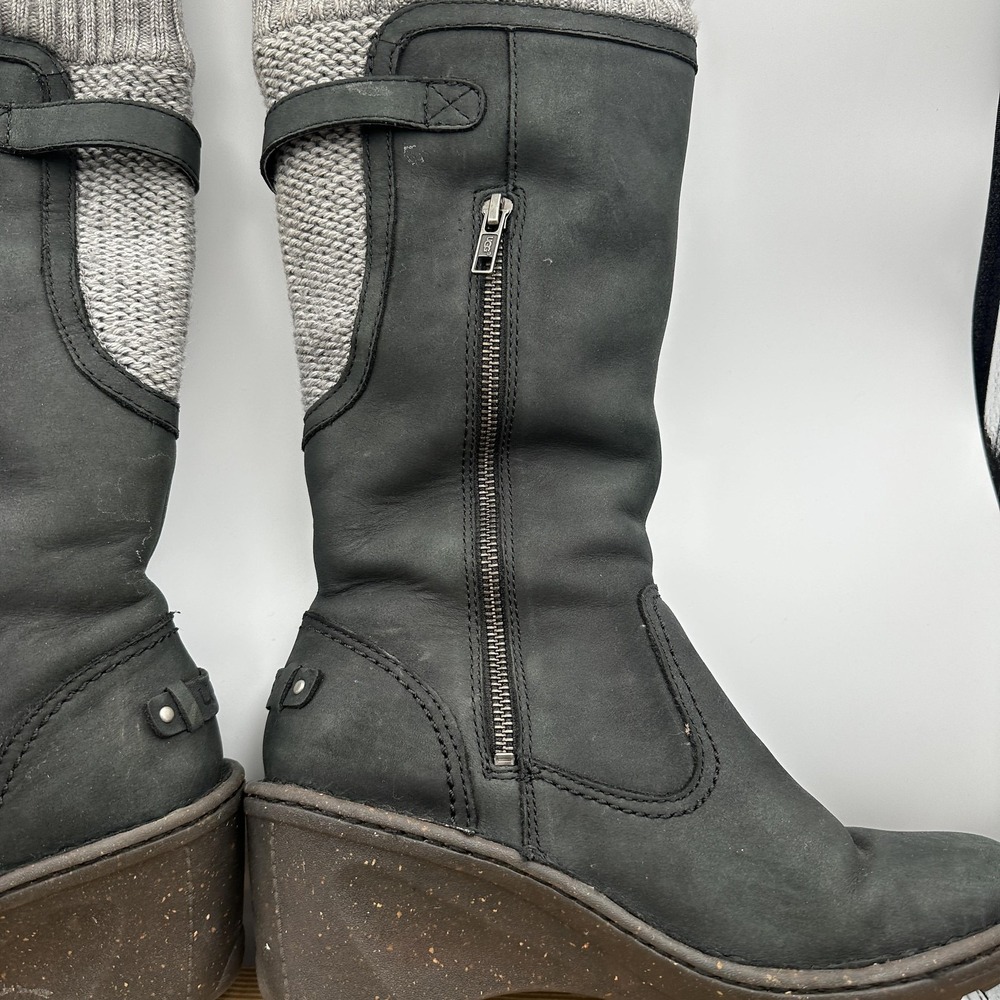 UGG Boots Womens Size 7 Black Skyfall Wedge Shearling Knit Cuff 1006145 - Picture 12 of 16